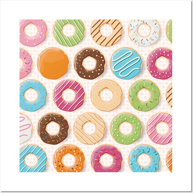 Donut Pattern Dessert Print Wall Art by bluerockproducts